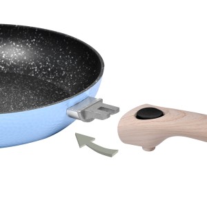 poêle à poignée détachable couleur bleu