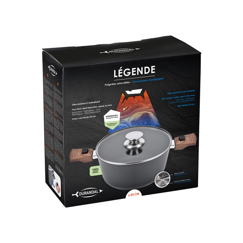 Faitout Royal Swiss 20 Cm / 2 L - Revêtement Marbre Antiadhésif, Compatible Induction Et Four - Poignées Silicone Amovibles - 13