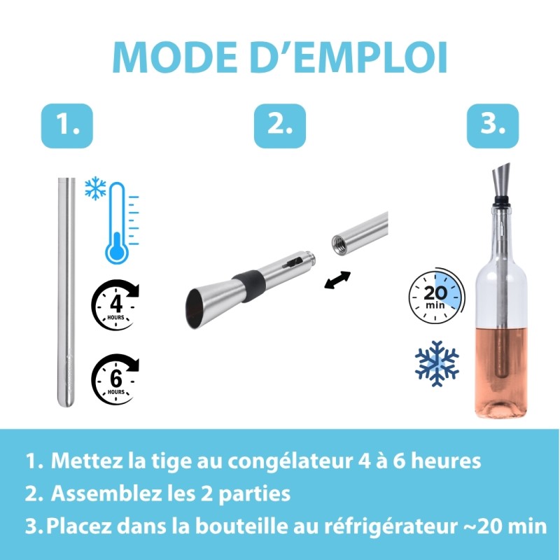 Rafraîchisseur De Vin 3 En 1 : Refroidisseur + Bouchon Vide-air + Verseur Anti-goutte - En Acier Inoxydable Et Acrylique - Garde Le Vin Frais 2 Heures - Cadeau Idéal Pour Amateurs De Vin - 3