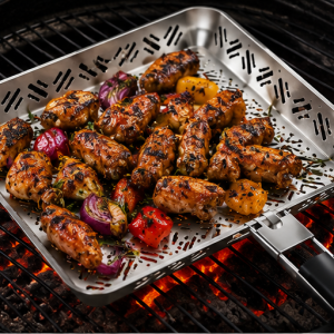 Poêle à barbecue en inox avec manche amovible